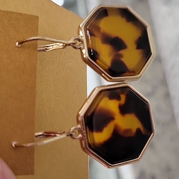 Monet Jewelry - Monet Womens drop earrings octagon shape with brown and beige with gold trim